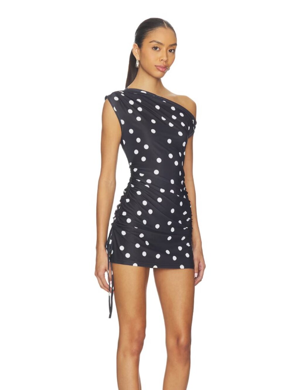 NEW LIONESS Original Sin Mini Dress in Noir Polka Dot Black White Polkadot - Picture 3 of 5